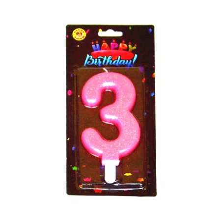 Candele Maxi 13 cm Rosa Glitter NUMERO 3         12/12