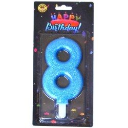 Candele Maxi 13 cm Azzurre Glitter NUMERO 8      12/12