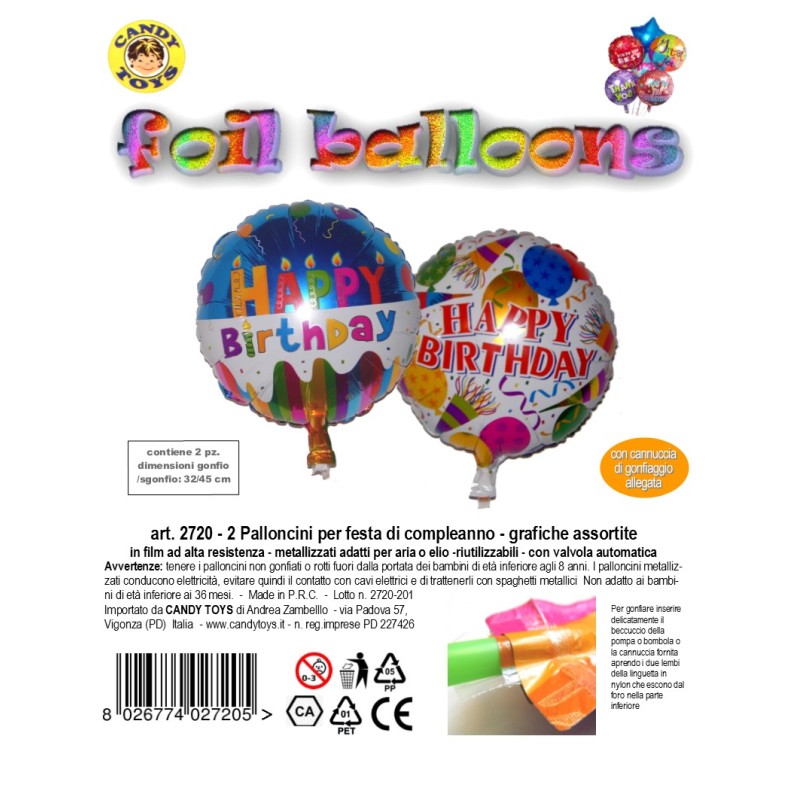 Palloncini Foil Happy Birthday 45 cm 2 pz. Assortiti    16/30